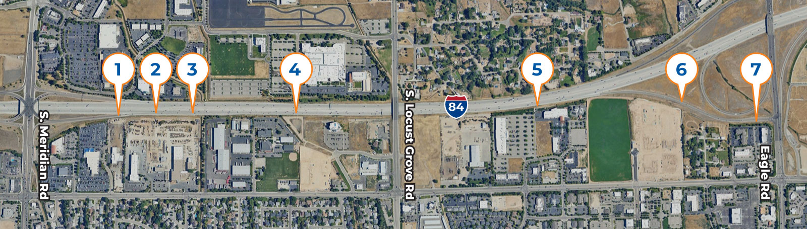 Map of project area with points along the route that correspond with the info on this page.